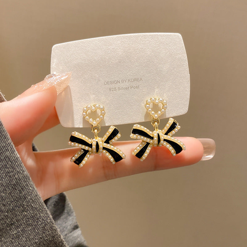 Wholesale Pearl Bowknot Copper S925 Silver Needle Earrings